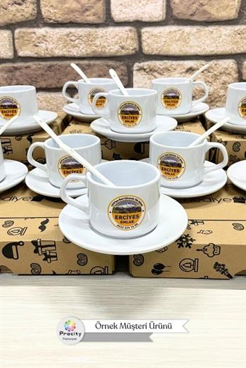Porselen Logo Baskılı 3 Parça Promosyon Çay Fincanı Seti