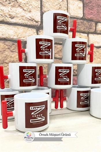 Porselen Logo Baskılı Kırmızı Promosyon T Kupa Bardak