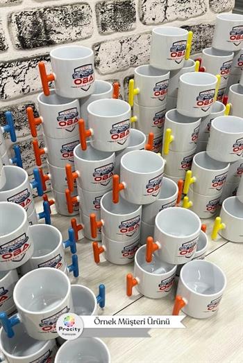 Porselen Logo Baskılı Mavi Promosyon T Kupa Bardak