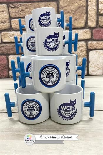 Porselen Logo Baskılı Mavi Promosyon T Kupa Bardak