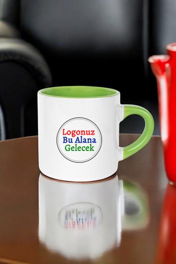 Porselen Logo Baskılı Promosyon İçi ve Kulpu Yeşil Mini Kupa Bardak