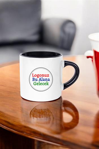 Porselen Logo Baskılı Promosyon İçi ve Kulpu Siyah Mini Kupa Bardak