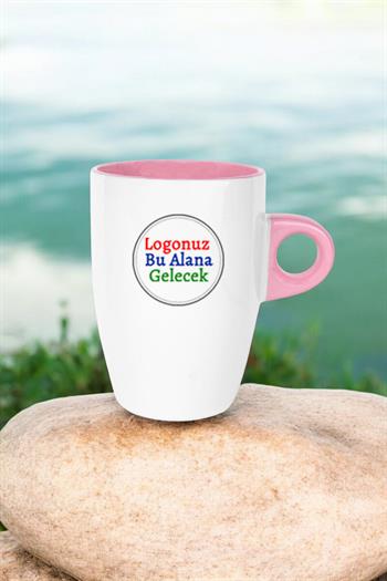 Porselen Logo Baskılı Promosyon Pembe Latte Kupası