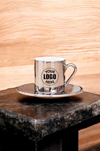 Porselen Logo Baskılı Promosyon Silindir Silver Türk Kahvesi Fincanı
