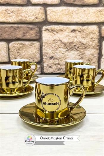 Porselen Logo Baskılı Promosyon Silindir Gold Türk Kahvesi Fincanı