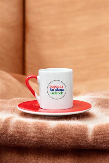 Porselen Logo Baskılı Promosyon Silindir Kırmızı Türk Kahvesi Fincanı