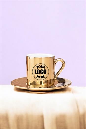 Porselen Logo Baskılı Promosyon Silindir Gold Türk Kahvesi Fincanı
