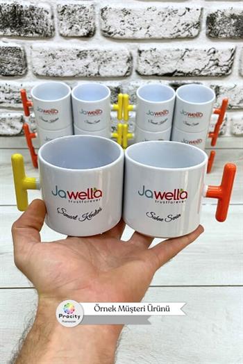 Porselen Logo Baskılı Sarı Promosyon T Kupa Bardak