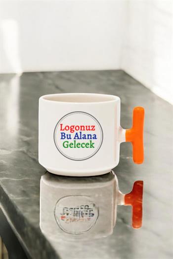 Porselen Logo Baskılı Turuncu Promosyon T Kupa Bardak