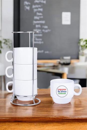 Porselen Logo Baskılı ve Standlı 4lü Promosyon Fincan Seti