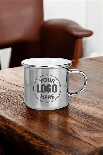 Porselen Logolu Gold Renk Parlak Enamel Promosyon Kupa Bardak