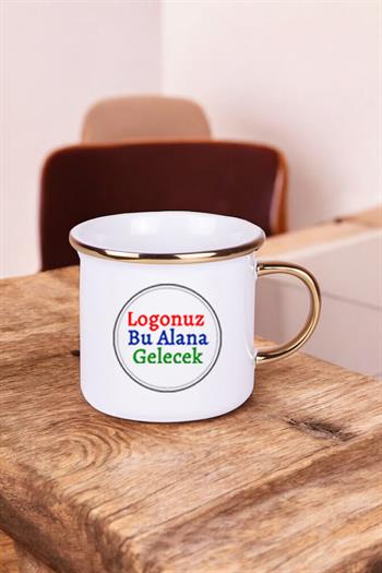 Porselen Logolu Kulpu ve Ağız Çevresi Gold Enamel Promosyon Kupa Bardak