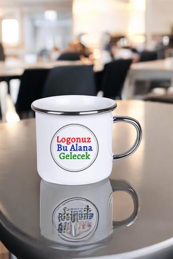 Porselen Logolu Kulpu ve Ağız Çevresi Silver Enamel Promosyon Kupa Bardak