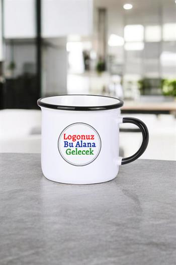 Porselen Logolu Kulpu ve Ağız Çevresi Siyah Enamel Promosyon Kupa Bardak