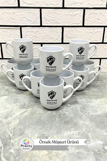 Porselen Oval Logo Baskılı Beyaz Promosyon Kupa Bardak