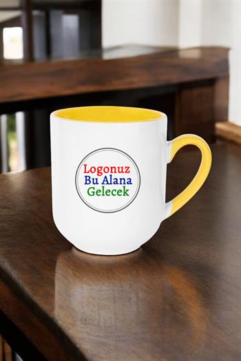 Porselen Oval Logo Baskılı Sarı Promosyon Kupa Bardak