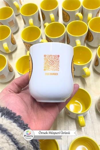 Porselen Oval Logo Baskılı Sarı Promosyon Kupa Bardak