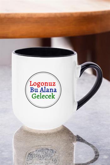 Porselen Oval Logo Baskılı Siyah Promosyon Kupa Bardak