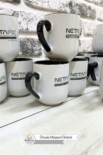 Porselen Oval Logo Baskılı Siyah Promosyon Kupa Bardak