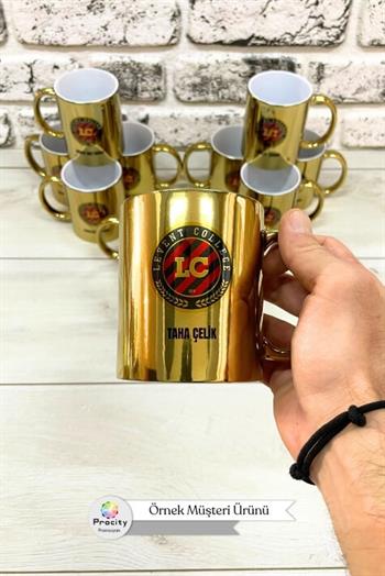Porselen Silindir Logo Baskılı Aynalı Gold Promosyon Kupa Bardak