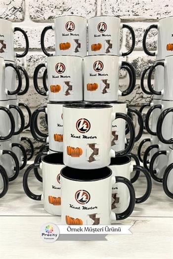 Porselen Silindir Logolu İçi ve Kulpu Siyah Promosyon Kupa Bardak