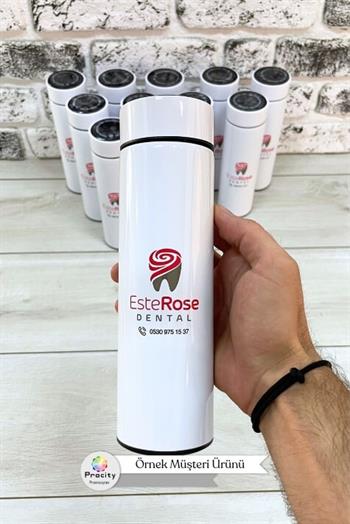 Promosyon Dijital Sıcaklık Göstergeli 450ml Akıllı Beyaz Termos