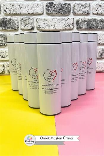 Promosyon Dijital Sıcaklık Göstergeli 450ml Akıllı Beyaz Termos