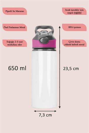 Promosyon Logo Baskılı 650ml Pipetli Su Matarası