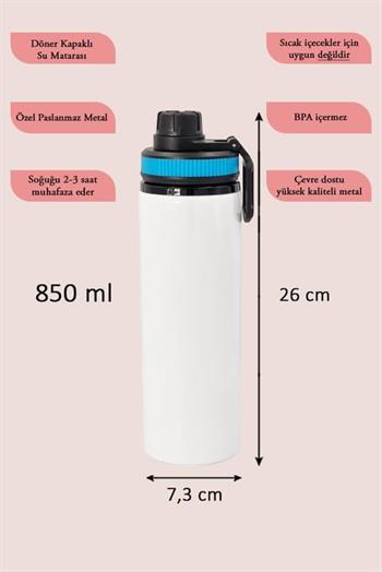 Promosyon Logo Baskılı 850ml Döner Kapaklı Metal Su Matarası