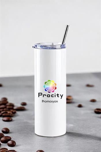 Promosyon Logo Baskılı Çelik Pipetli 600ml Termos Bardak