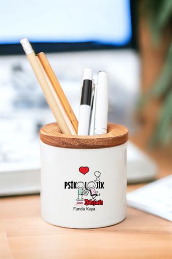 Psikolojik Danışman Ahşap Kapaklı Kalemlik