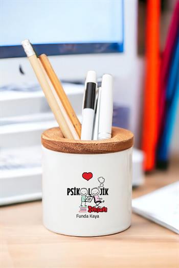 Psikolojik Danışman Ahşap Kapaklı Kalemlik