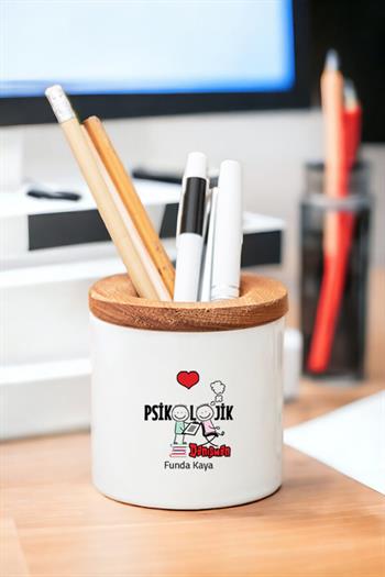 Psikolojik Danışman Ahşap Kapaklı Kalemlik