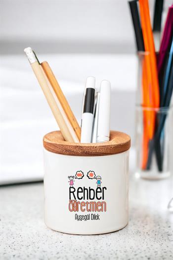 Rehber Öğretmen Ahşap Kapaklı Kalemlik