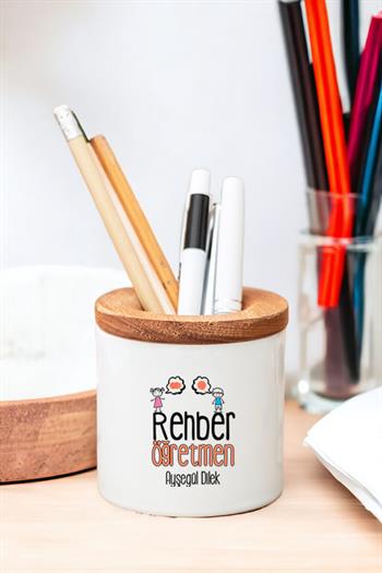 Rehber Öğretmen Ahşap Kapaklı Kalemlik