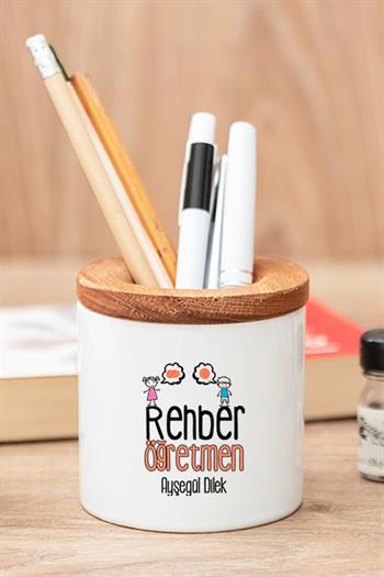 Rehber Öğretmene Hediye Seti Ahşap Altlıklı Fincan ve Kalemlik