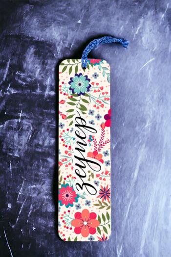 Renkli Çiçek Tasarım İsme Özel Metal Kitap Ayracı