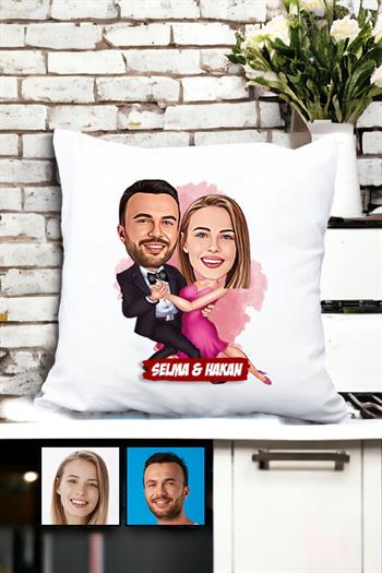 Romantik Sevgililer Günü Hediyesi Karikatürlü Yastık