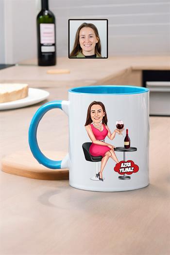 Şarap Severlere Hediye Kişiye Özel Karikatürlü Kupa Bardak