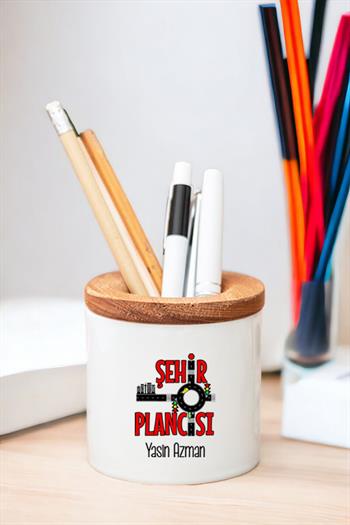 Şehir Plancısı Ahşap Kapaklı Kalemlik