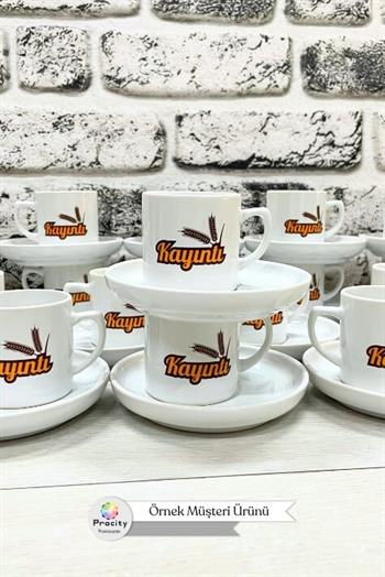 Seramik Logo Baskılı CONCEPT Beyaz Promosyon Türk Kahvesi Fincanı