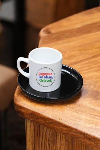 Seramik Logo Baskılı CONCEPT Siyah Altlıklı Promosyon Türk Kahvesi Fincanı