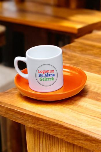 Seramik Logo Baskılı CONCEPT Turuncu Altlıklı Promosyon Türk Kahvesi Fincanı