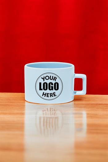Seramik Logo Baskılı Pastel Mavi Promosyon Çay ve Kahve Fincanı