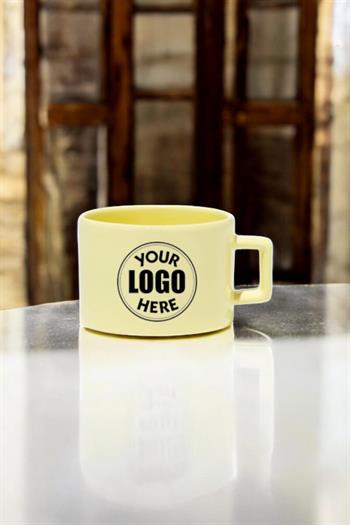 Seramik Logo Baskılı Pastel Sarı Promosyon Çay ve Kahve Fincanı