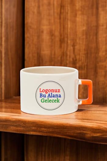 Seramik Logo Baskılı Turuncu Kulplu Promosyon Çay ve Kahve Fincanı