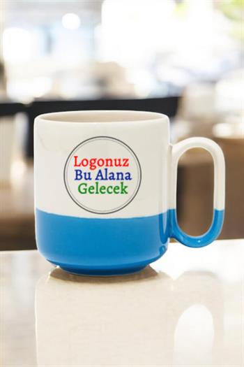 Seramik Oval Logo Baskılı Mavi Renkli Promosyon Kupa Bardak