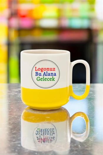 Seramik Oval Logo Baskılı Sarı Renkli Promosyon Kupa Bardak