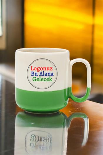 Seramik Oval Logo Baskılı Yeşil Renkli Promosyon Kupa Bardak