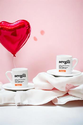 Sevgili Kelime Anlamı İkili Beyaz Türk Kahvesi Fincanı